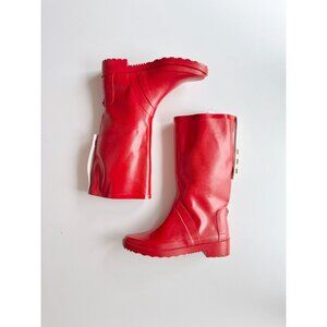STUART WEITZMAN Red Rubber Studded Adjustable Rain Boots, Size 6